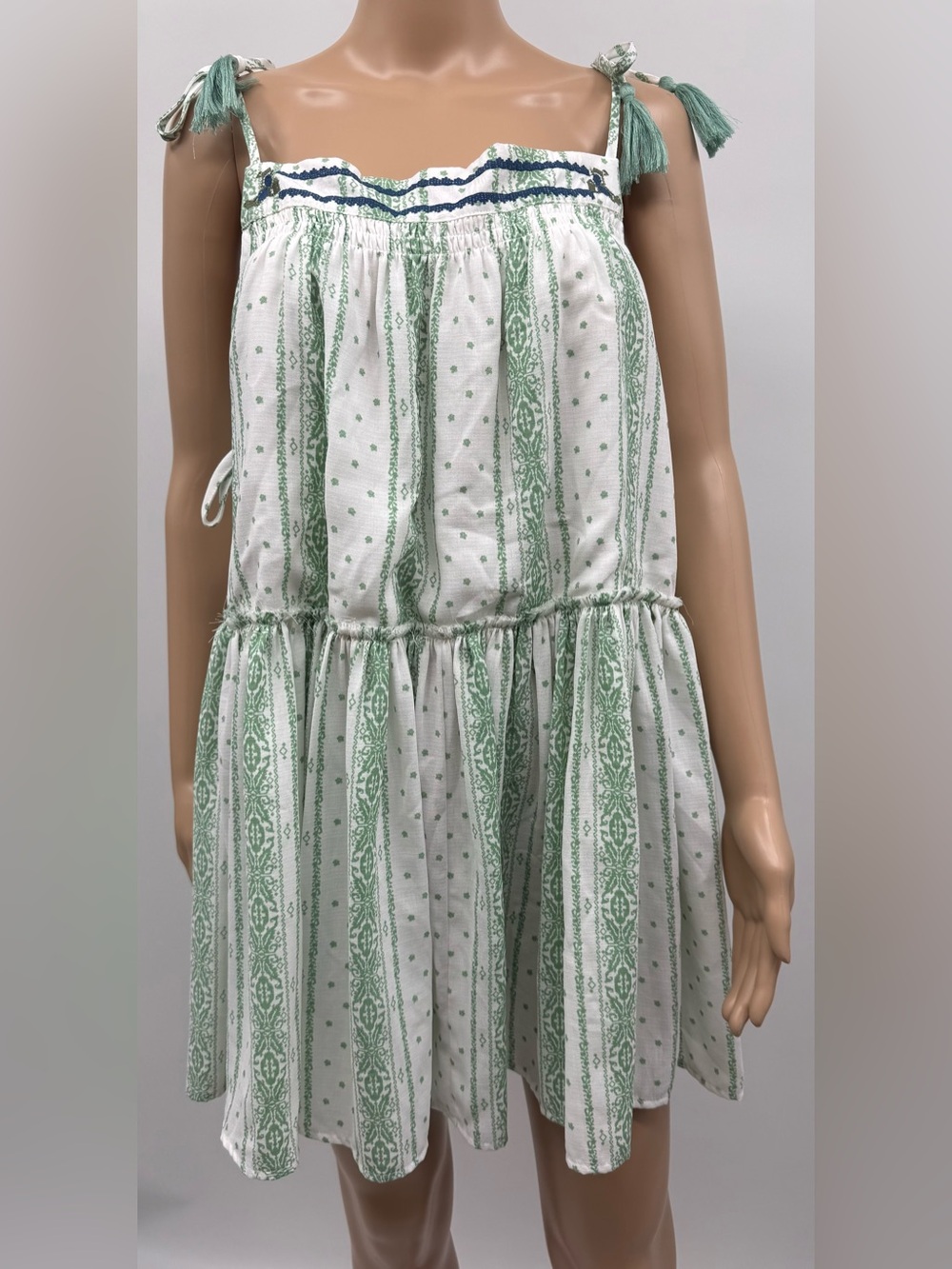 Easel Printed Tassel Mini Boho Dress SZ LG Earthy Beachy Festival Summer Flirty